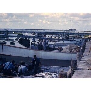 Kodak Slide 1940s Red Border Kodachrome Commercial Fisherman At A Marina